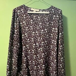 LOFT Burgundy Floral V-Neck Blouse